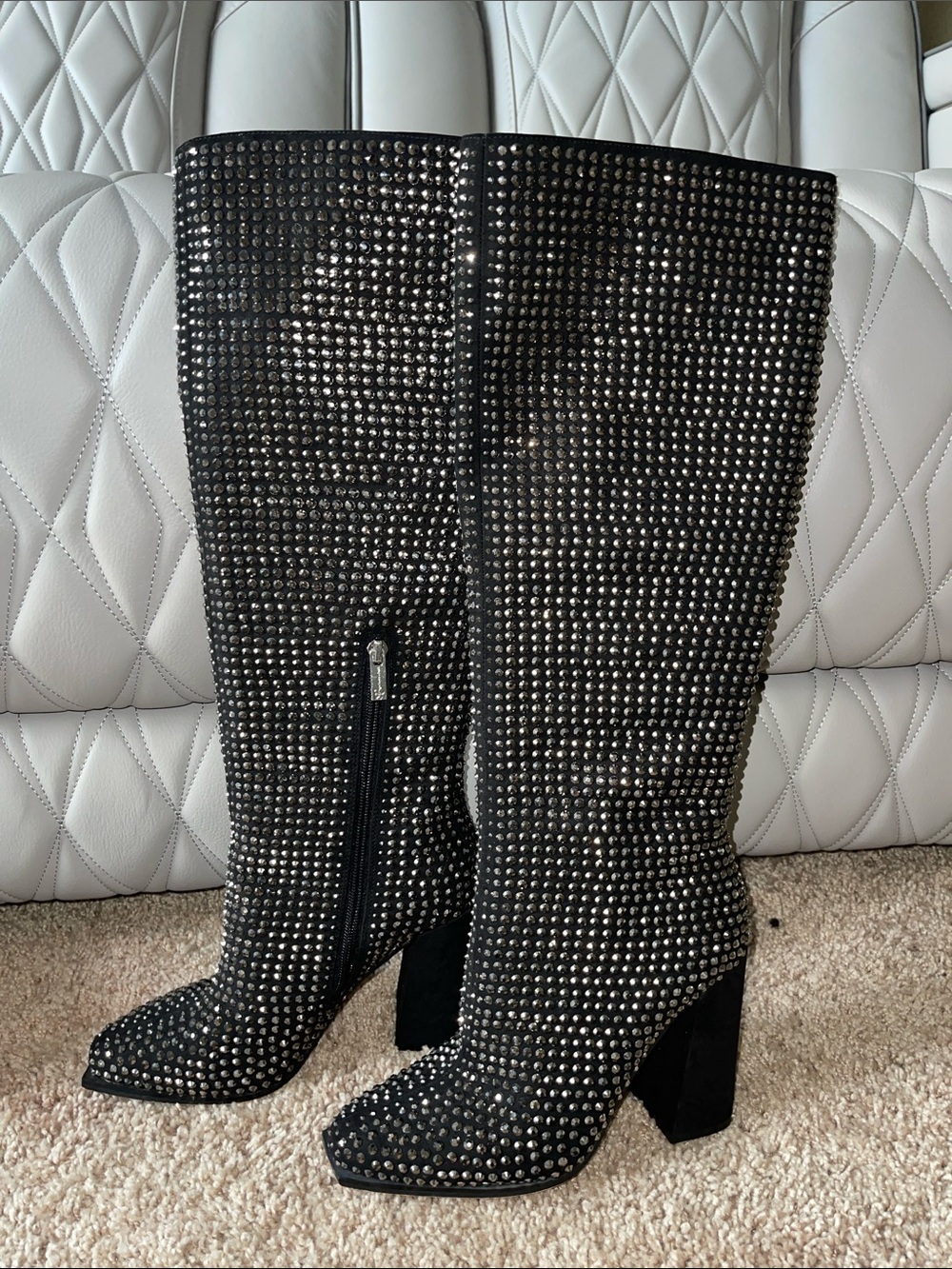Jessica Simpson Black Rhinestone Knee-High Block Heel Boots